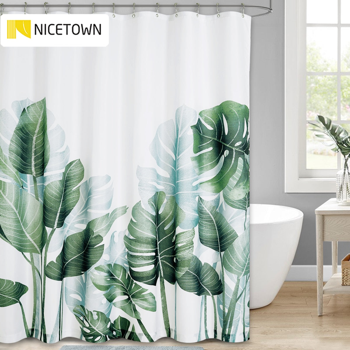 NICETOWN 60 Patterns Green Plant Shower Curtain Bathroom Waterproof Polyester Leaves 3D Printing Curtains for Bathroom Shower