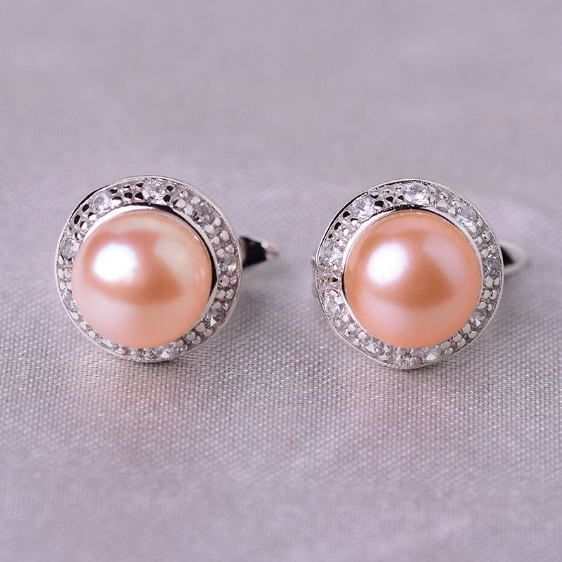 YIKALAISI 925 Sterling Silver Jewelry Pearl Earrings 2019 Fine Natural Pearl jewelry 8-9mm stud Earrings For Women wholesale