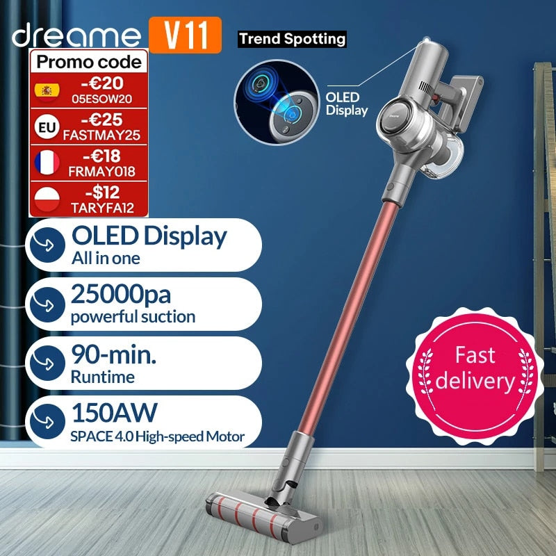 Dreame V11 Handheld Wireless Vacuum Cleaner OLED Display Portable Cordless 25kPa All In One Dust Collector Sweep Home Carpet