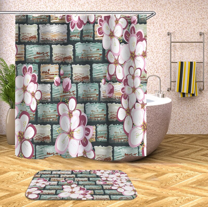 wooden 3D Shower Curtains Waterproof fabric shower curtains with hooks bathroom curtain funny bath curtain or mat