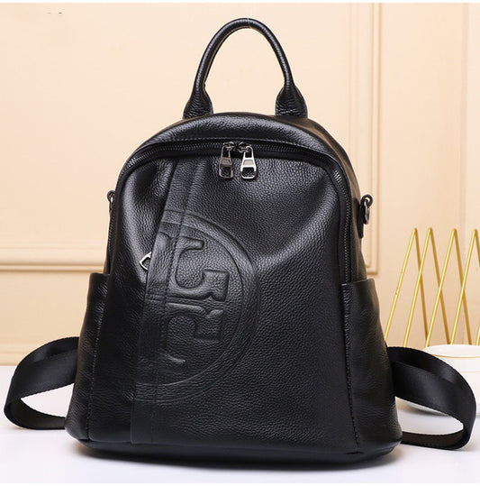 Ladies Travel Leather Backpack Real Cowhide Backpack Women's Bag Solid Color High Quality Black Leather Bag Student Schoolbag