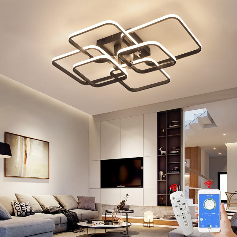 Square Circel Rings Chandelier For Living Room Bedroom Home AC85-265V Modern Led Ceiling Chandelier Lamp Fixtures Free Shipping