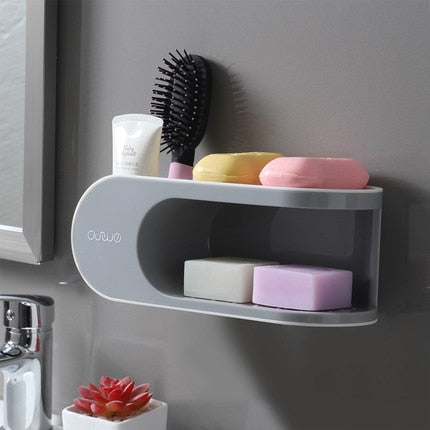 GESEW Drainer Soap Dish For Bathroom Multifunction Soap Holder With Hooks Organizer Punch-free Storage Box Bathroom Accessories