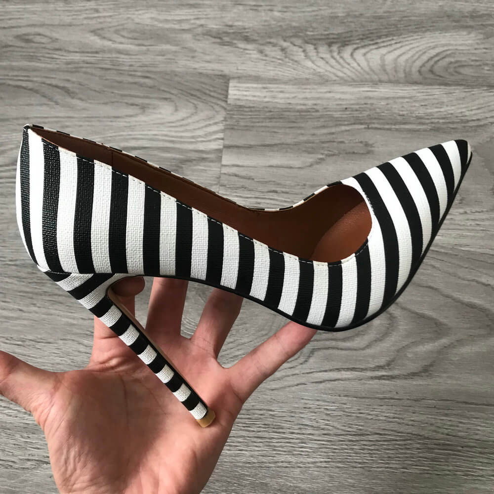 2020 Women's High Heels 12cm Stilettos Pointed Toe Shoes Party Pumps Black White Zebra Pattern Lady Shoes Plus Size 34-43