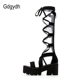 Gdgydh High Heels Gladiator Boots For Women Platform Shoes Thick Heels Comfortable Cross-tied Back Ziller Summer Shoes Women