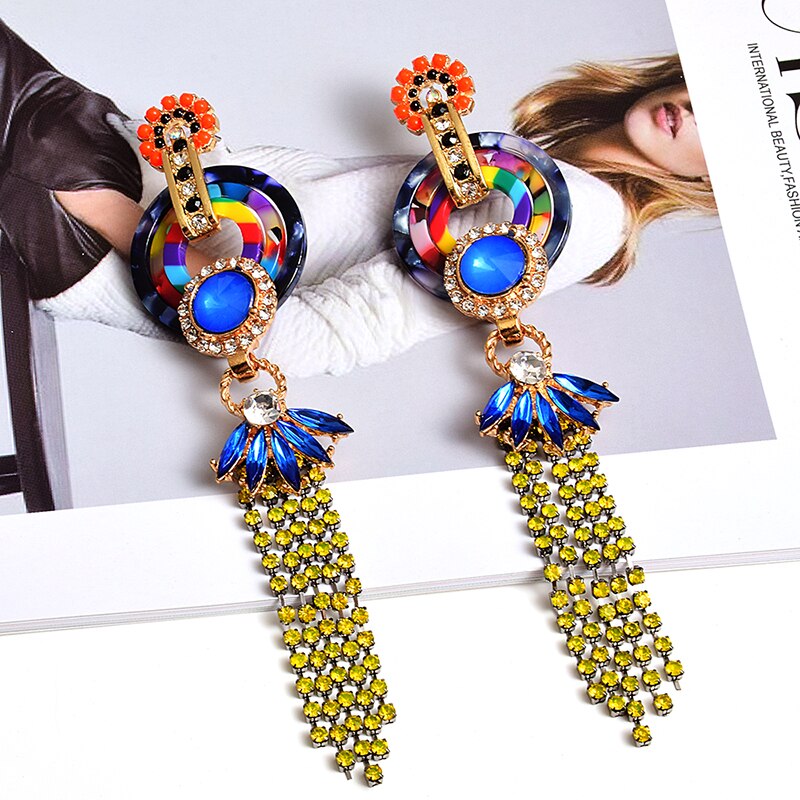 Colorful Crystals Long Earring High-end Fashion Trend Drop Earrings New Jewelry Accessories For Women Wholesale