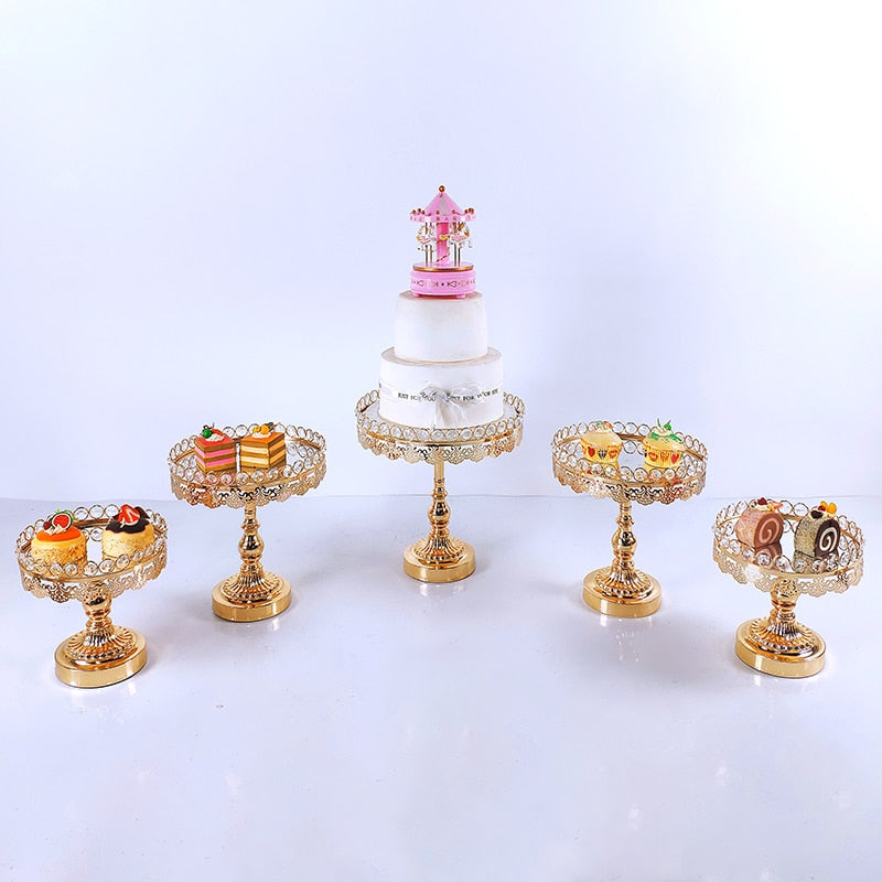 Gold Cake Plate Stand Acrylic Mirror High Base Metal Cupcake Dish Party Filming Props Dessert Wedding Tray Decoration Display