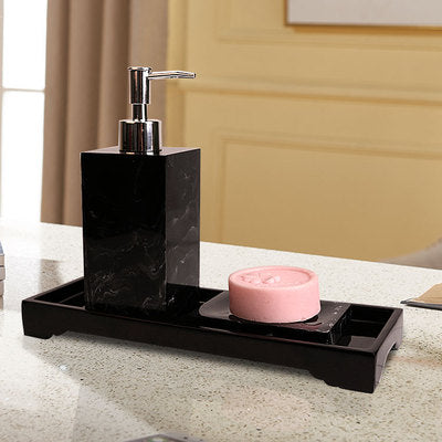 Black Marble Pattern Tray Resin Bathroom Set Toothbrush Holder Soap Dispenser Soap Dish Men's Bathroom Accessories Set Home Deco