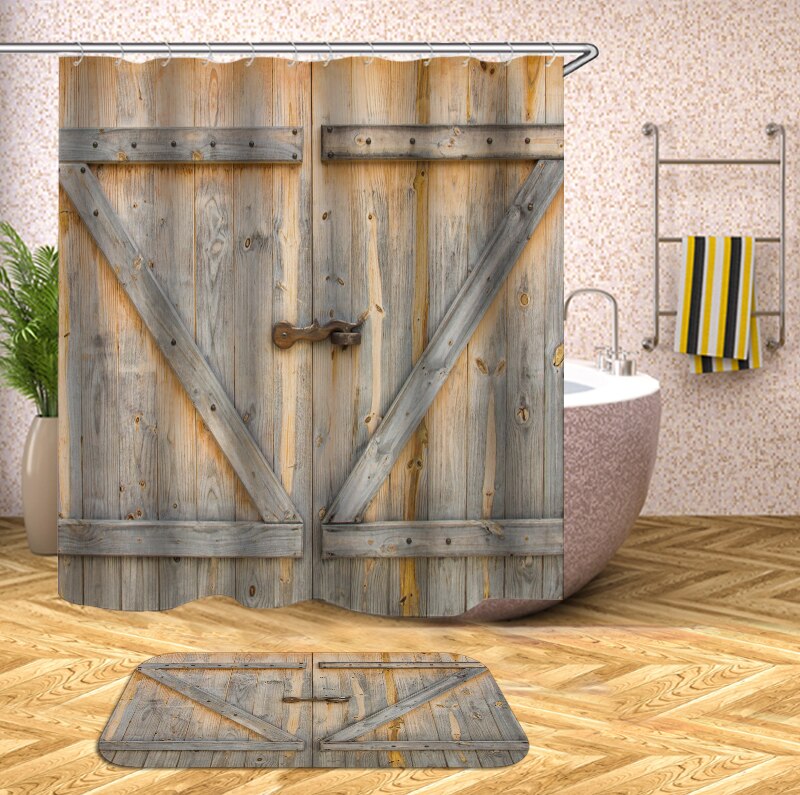 wooden 3D Shower Curtains Waterproof fabric shower curtains with hooks bathroom curtain funny bath curtain or mat