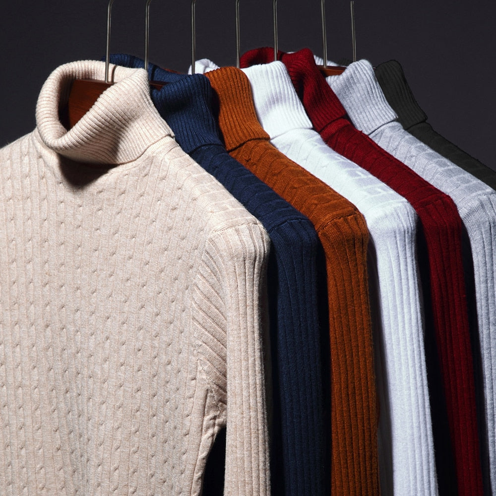 2021 New Casual Knitted Turtleneck Sweater Men Pullover Clothing Fashion Clothes Knit Winter Warm Mens Sweaters Pullovers 81332