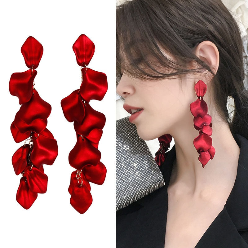 XIYANIKE 2019 New Arrival Vintage Women Dangle Earrings Sexy Rose Petal Long Tassel Earrings Female Korean Jewelry Red Earrings