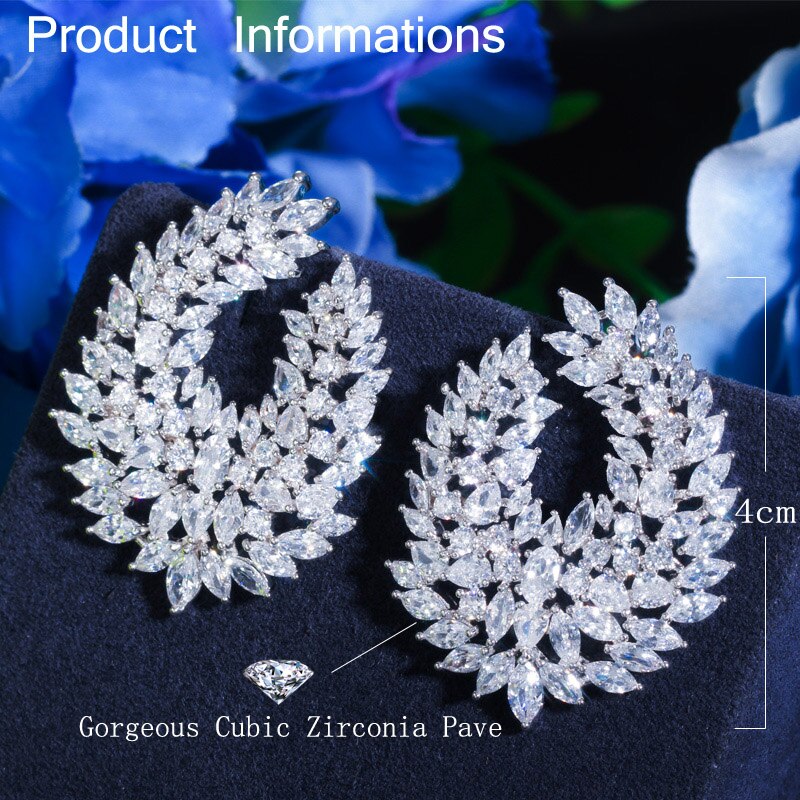 CWWZircons Luxury Popular Waterdrop Full Mirco Paved Cubic Zircon Naija Wedding Earring Fashion Women Party Jewelry CZ612