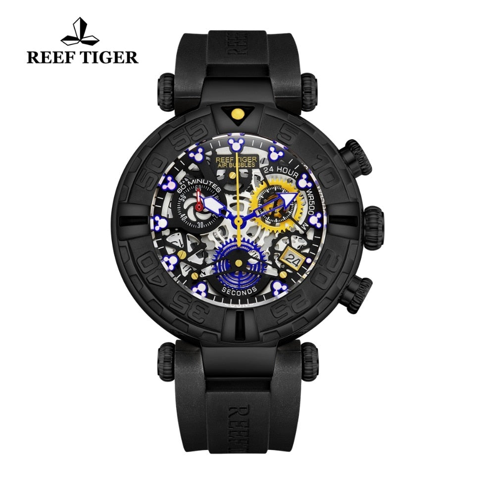 Reef Tiger/RT Top Brand Mens Sport Watches Chronograph Rose Gold Skeleton Watches Waterproof reloj hombre masculino RGA3059-S