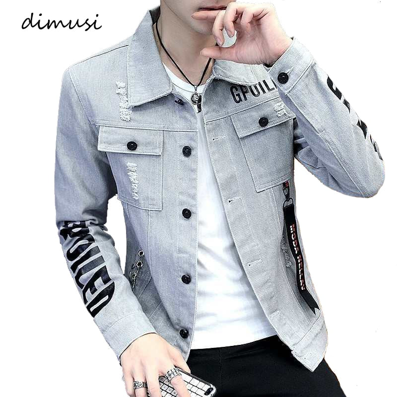 DIMUSI Men's Denim Jackets Fashion Male Nightclub Hip Hop Denim Coats Men Ripped Slim Outwear Cowboy Jean Jackets Clothing