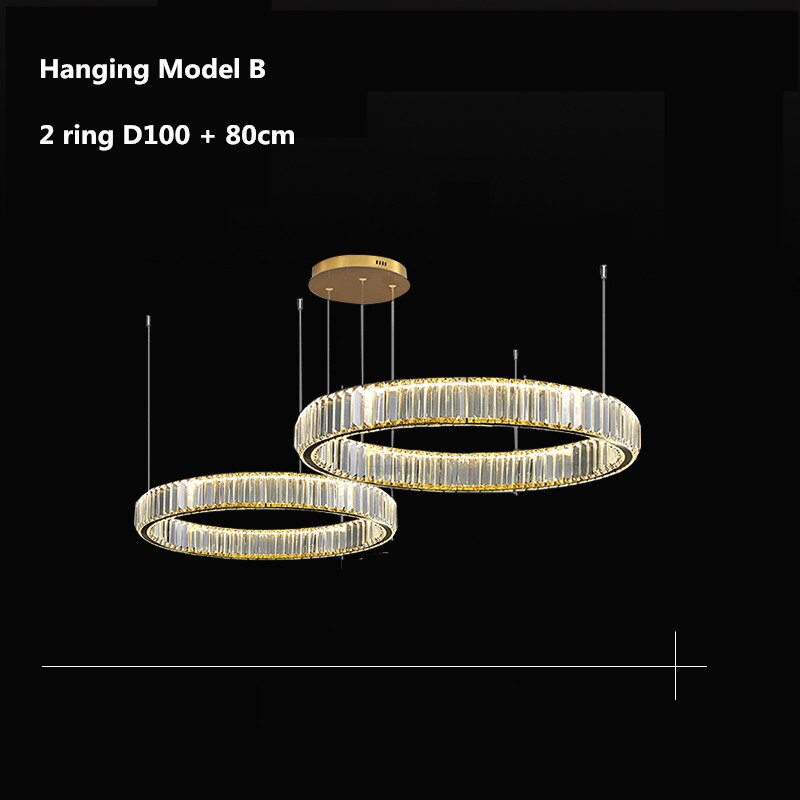 Modern Chrome Gold Steel Led Chandelier Villa Stairs Dimmable Circle Chandelier Lighting Foyer Hanging Chandelier Lamp Fixtures