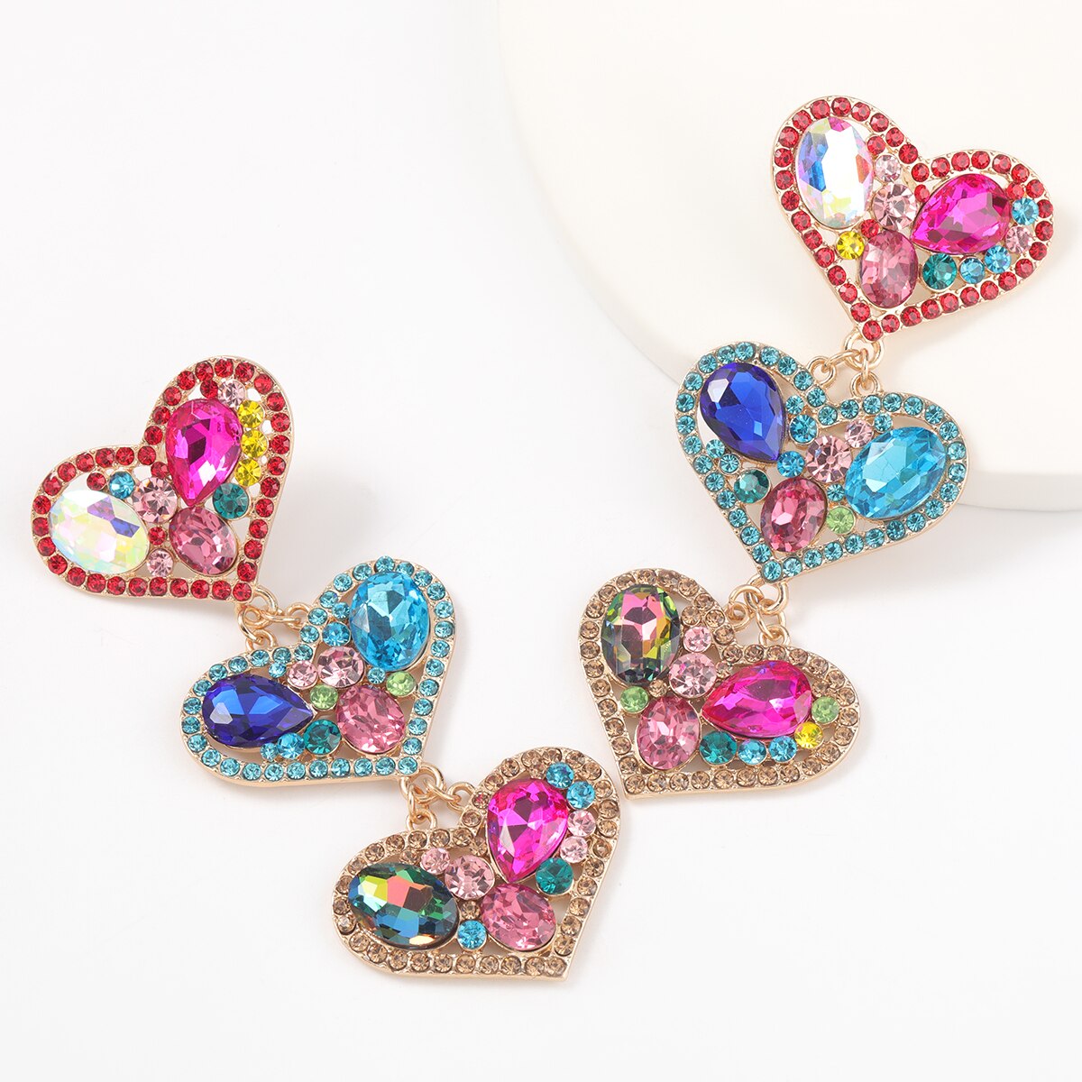 New Fashion women's Color Matching Big Rhinestone Love Heart-shaped Star Drop Earrings women's Jewelry Temperament Accessories