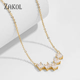 ZAKOL Brand Design Unique Water Drop Zirconia Crystal Pendant Necklaces for Elegant Women Fashion Bridal Jewelry FSNP2110