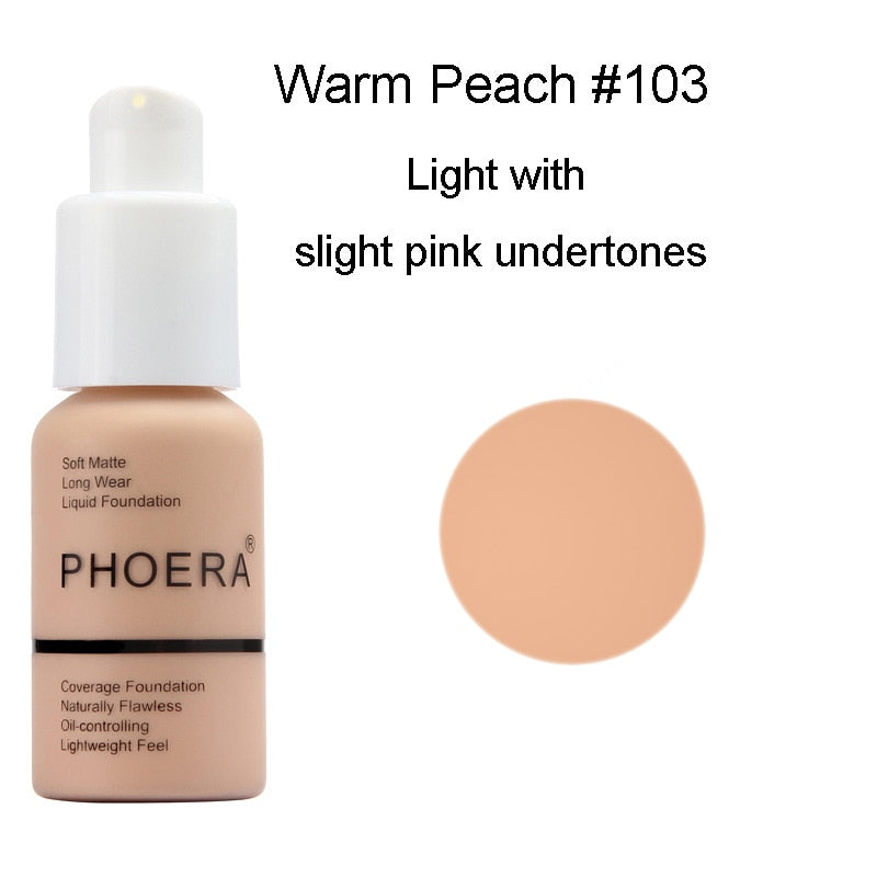 PHOERA 10Colors Soft Matte Full Coverage Liquid Foundation Concealer Longlasting Face Foundation Moisturizer Face Liquid Foundat