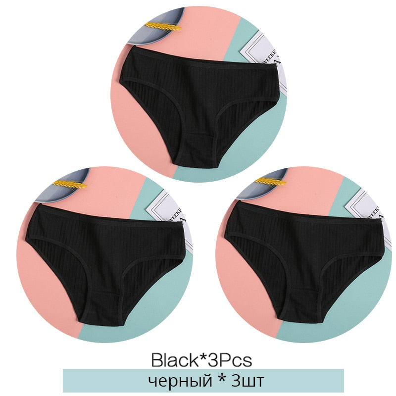 FINETOO Women's Cotton Panties 3Pcs Soft Striped Women Underpants Solid Girls Briefs Sexy Female Lingerie M-XL Comfort Underwear