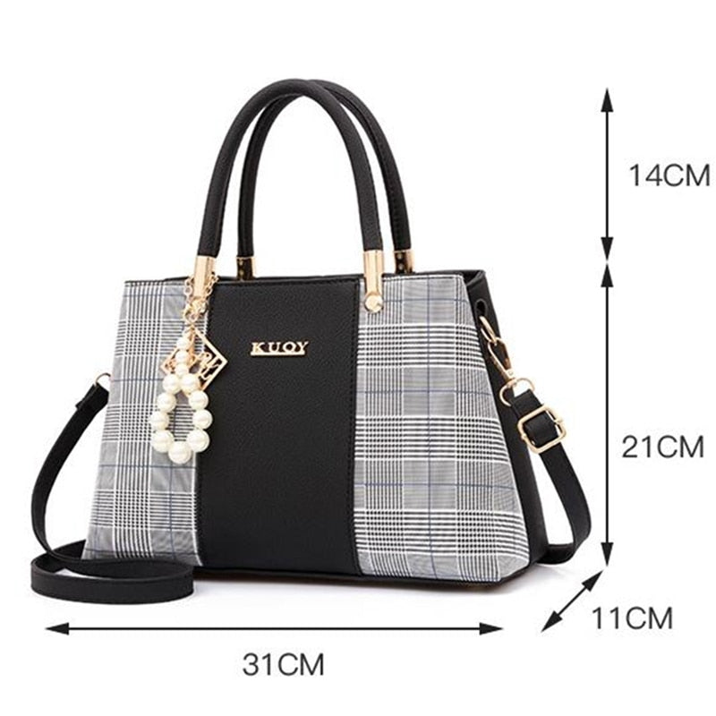 PU Leather Large Capacity Woman Handbag Grid Shoulder Bag Fashion Casual Luxury Designer Patchwork Crossbody Pack