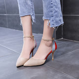 2021 New Concise Elegant Female High Heels Korean Wild Shallow Mouth Single Shoes Fashion Middle Hollow Comfort Work Shoes