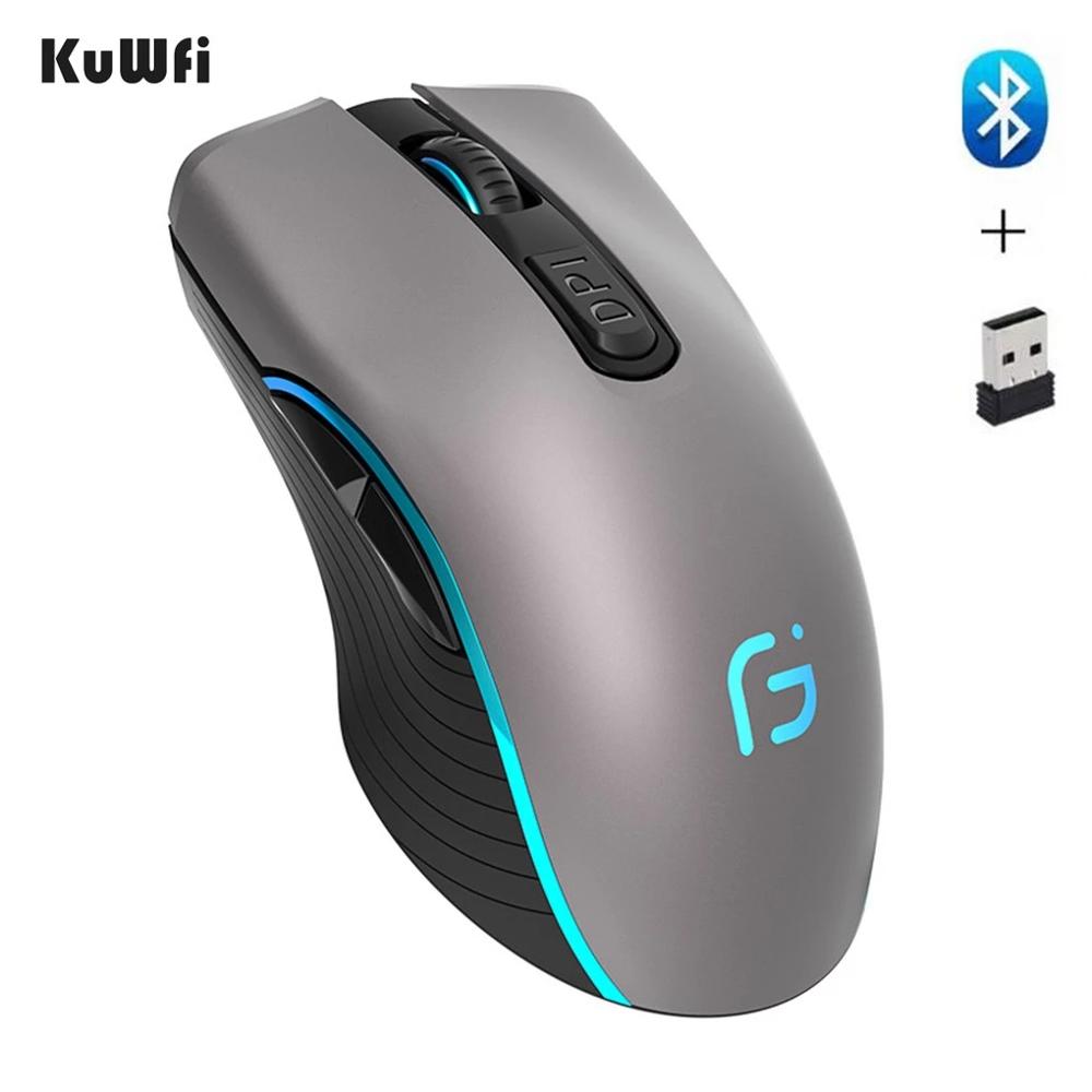 KuWFi Computer Mouse Bluetooth 4.0+ 2.4Ghz Wireless Dual Mode 2 In 1 Mouse 2400DPI Ergonomic Portable Optical Mice for PC/Laptop