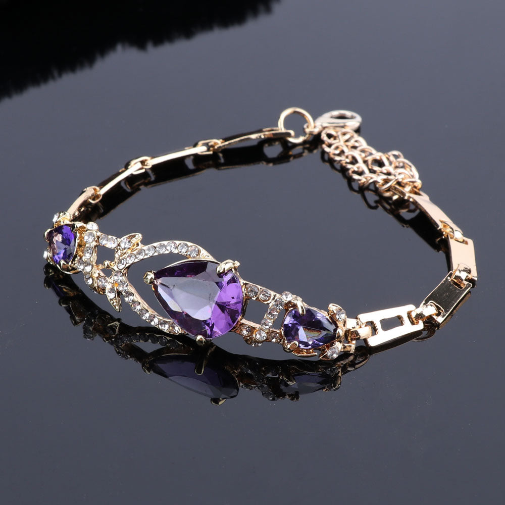 Women Gold Color Purple Zircon Crystal African Beads Necklace Bracelet Earring Ring Saudi Jewelry Set Party Bridal Decoration