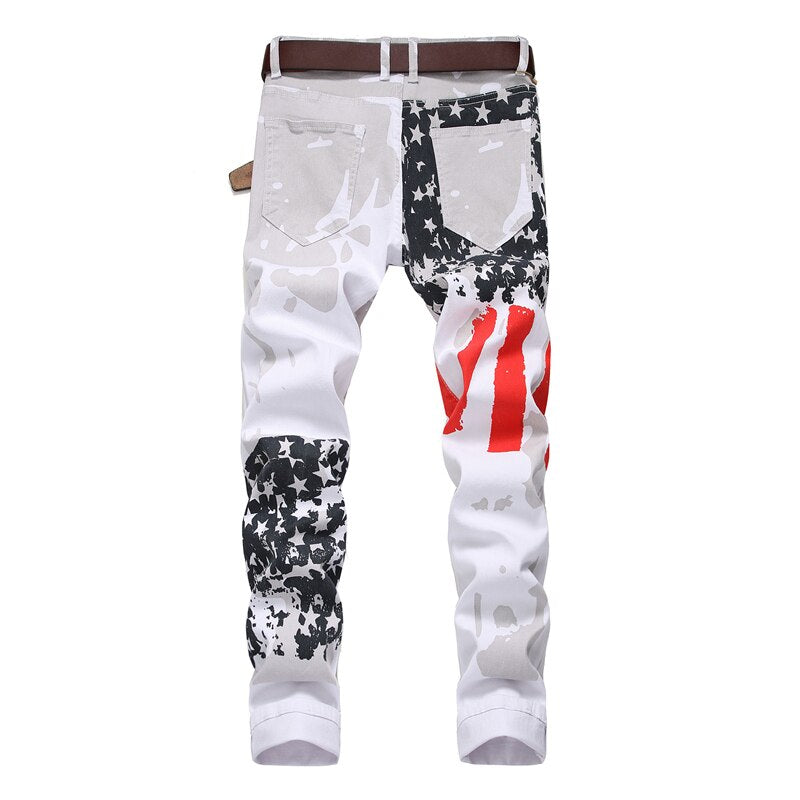 Plus Size 38 40 42 Men's White Jeans QUANBO Brand Men Fashion Casual Printed Jeans Stretch Skinny Denim Jogger Pants