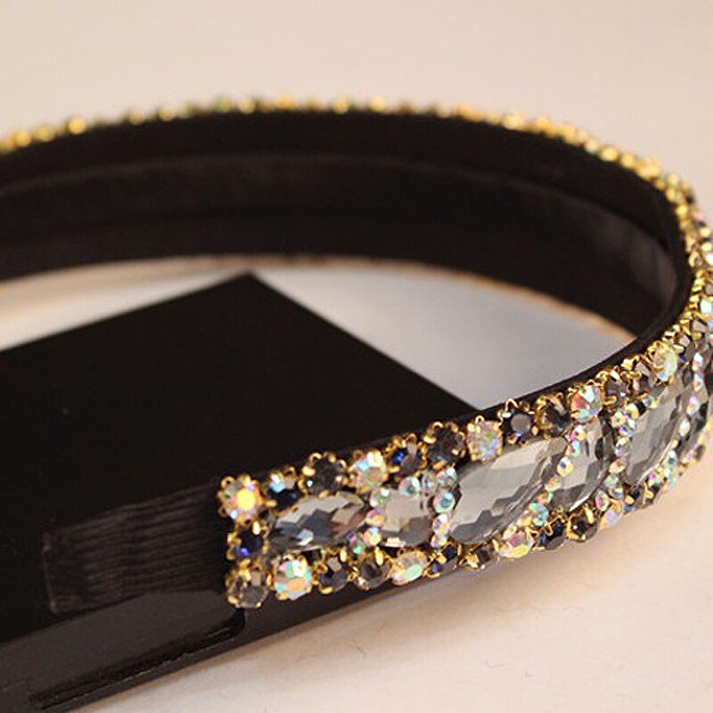 Vintage Luxury Black Gray Crystal Stone Hairband Rhinestone Bridal Wedding Headband For Women Baroque Hair Accessories Jewelry