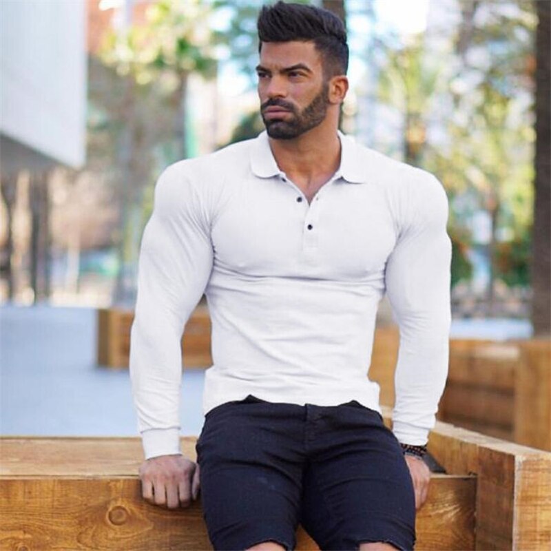 Brand Polo-Shirts Long Sleeve Male Cotton Solid Fitness Mens Slim Fit Fashion Autumn Breathable Polo Shirt plus size