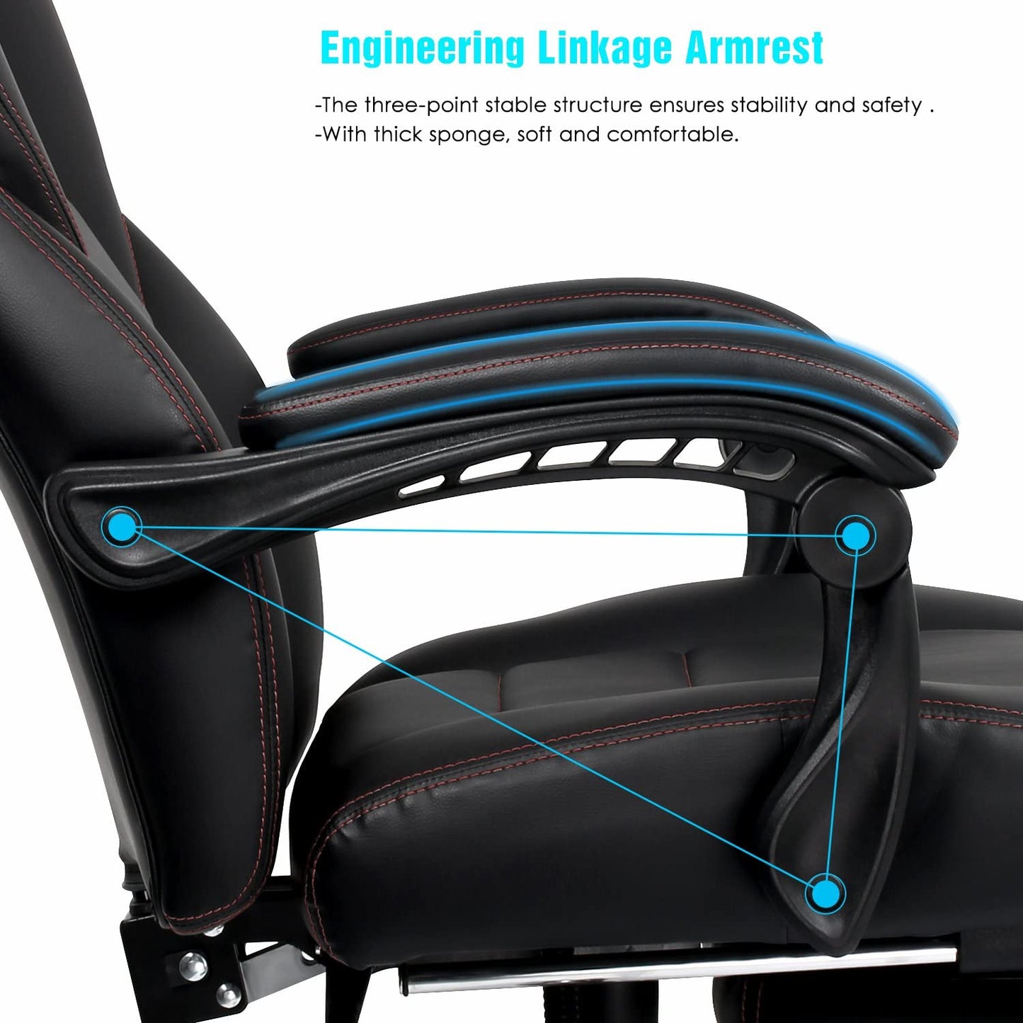 High Back Leather Office Gaming Chair Black, Reclining Ergonomic Executive Office Chairs with Extendable Footrest and Arms