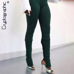Cryptographic Casual Fashion Split High Waist Leggings Flare Pant Trousers Tight Fall Winter Long Bell Bottom Streetwear Women