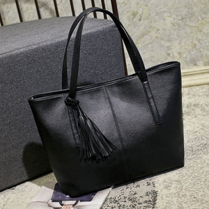 Vintage Black Tassel Tote Bag for Women High Quality Leather Shoulder Bag Large Capacity Top-handle Bag Shopping Lady Purse sac