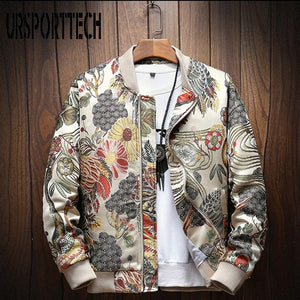URSPORTTECH New Autumn Winter Casual Jacket Men Coat Japanese Embroidery Slim Fit Bomber Jacket Male Windbreaker Men Coats M-5XL