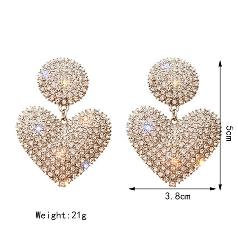 2020 New Fashion Earrings for Women Luxury Full Rhinestone Heart Earrings Jewelry