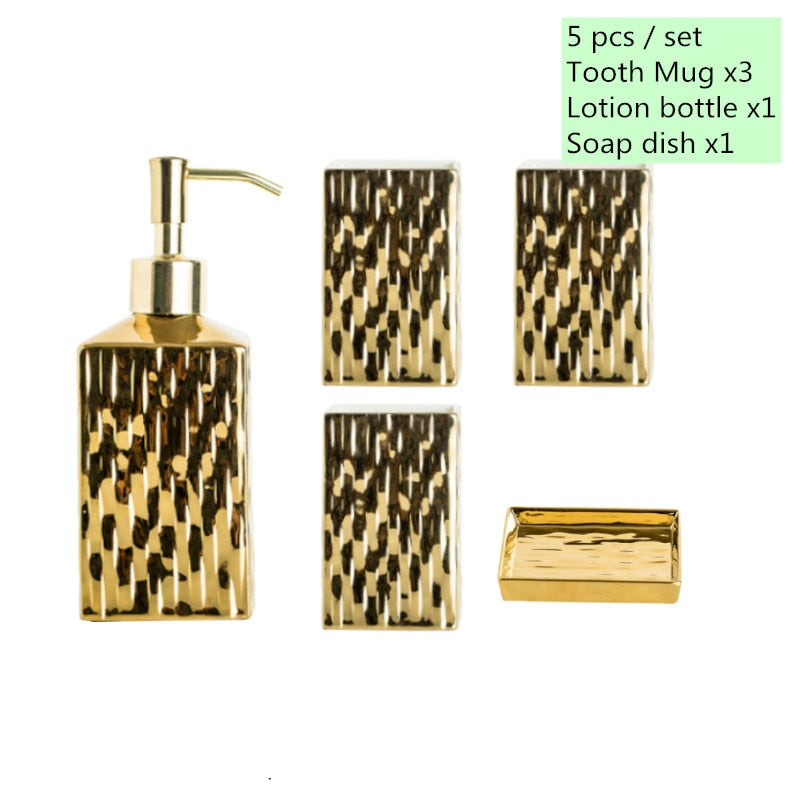 Ceramic Bathroom Accessories Set Gold silver Soap Dispenser Gargle Cup Soap Dish Home bathroom decor wash set Gold Finished