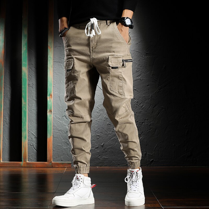 High Street Fashion Designer Joggers Jeans Men Khaki Casual Multi Pockets Cargo Pants Hombre Loose Fit Hip Hop Harem Trousers