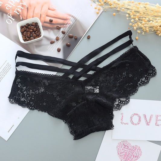 Sexy Panties Women Lace Low-Rise Solid Sexy Briefs Female Underwear Cross Strap Temptation Lingerie Ladies G String Thong