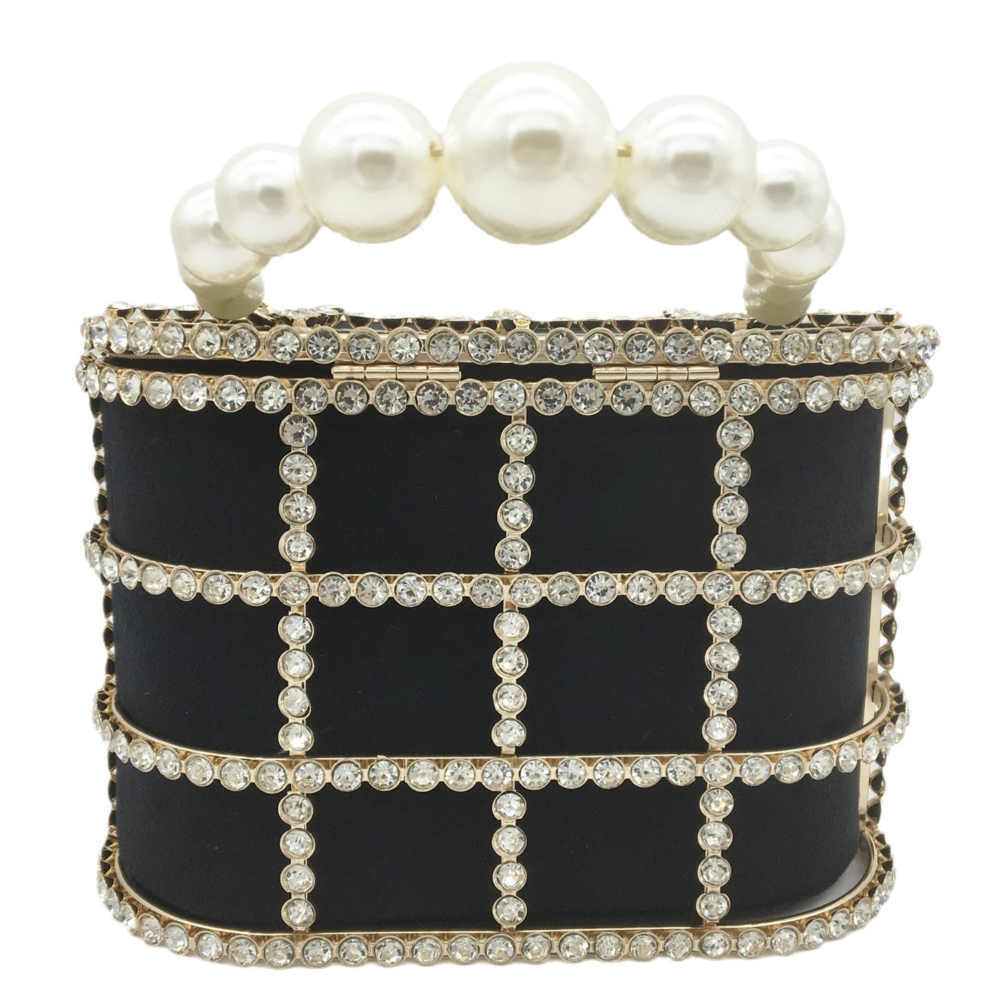 Boutique De FGG Diamonds Basket Evening Clutch Bags Women Luxury Pearl Beaded Metallic Cage Handbags Ladies Wedding Party Purse