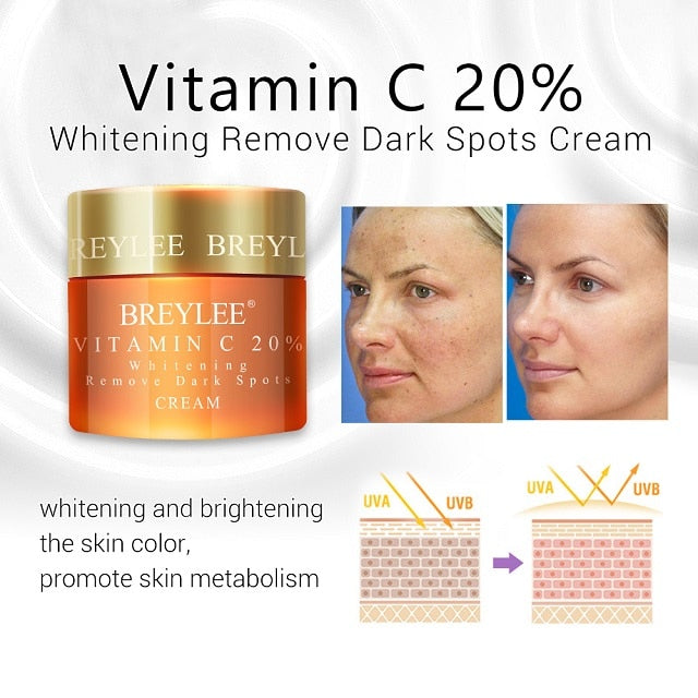 BREYLEE Vitamin C 20% VC Whitening Facial Cream Repair Fade Freckles Remove Dark Spots Melanin Remover Brightening Face Cream