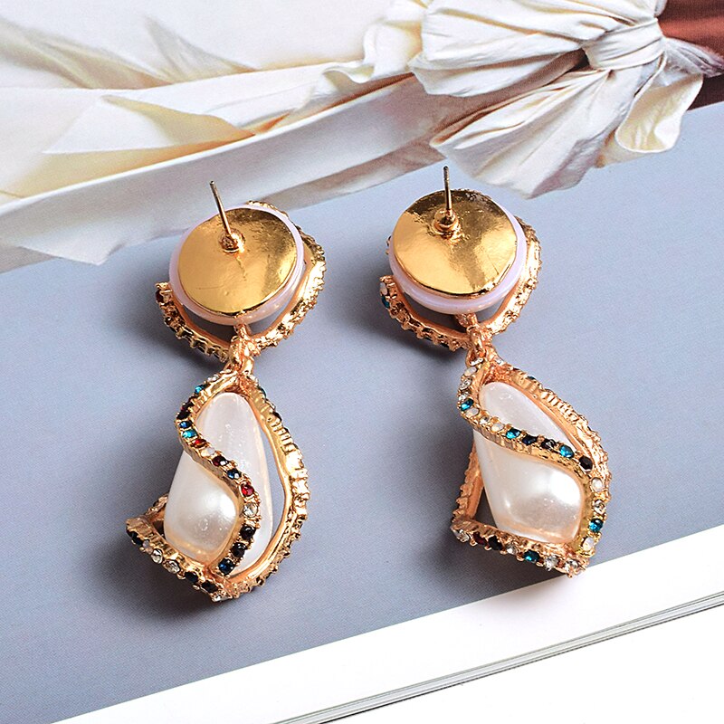 New Colorful Rhinestone Big Pearl Drop Earrings Fine Jewelry Accessories For Women Fashion Trend Pendientes Bijoux