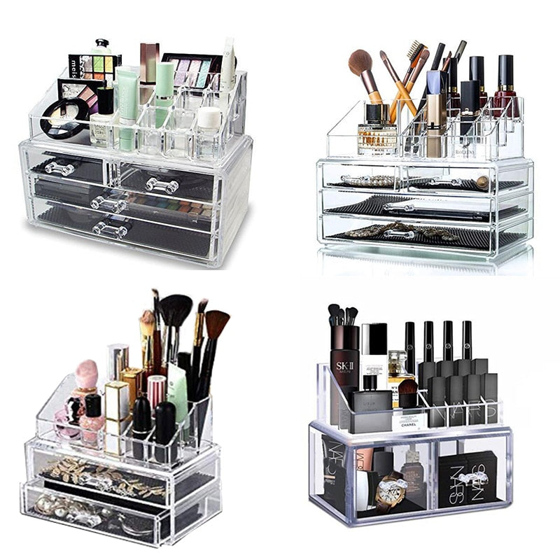 Makeup Organizer Cosmetic Storage Box Transparent Plastic Box Organizador Acrylic Desktop Jewelry Bathroom Multifunctional