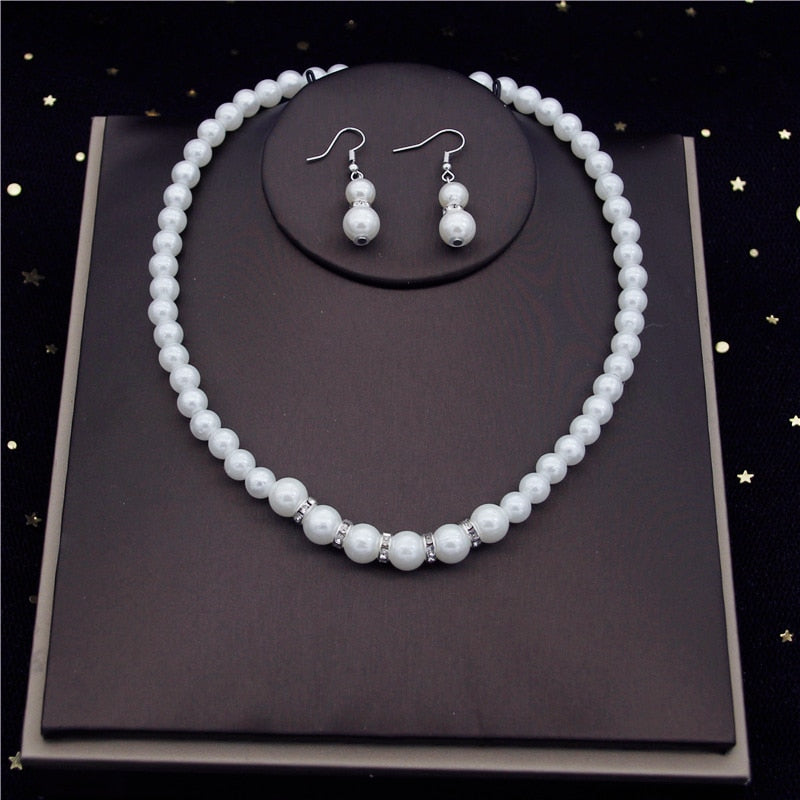 Rhinestone Pearls Bridal Jewelry Sets for Women Fashion Tiaras Bride Necklace Bracelets Earrings Set Wedding Jewelry Sets