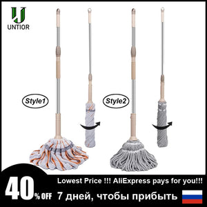 UNTIOR Microfiber Self-twisted Spin Mop Magic Hand-Free Washing Floor Cleaning Dust Mops With Removable Replace Mop head