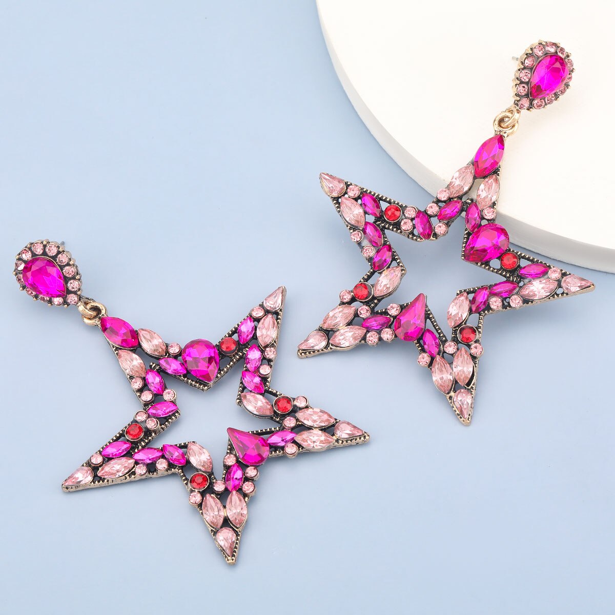 New Fashion women's Color Matching Big Rhinestone Love Heart-shaped Star Drop Earrings women's Jewelry Temperament Accessories