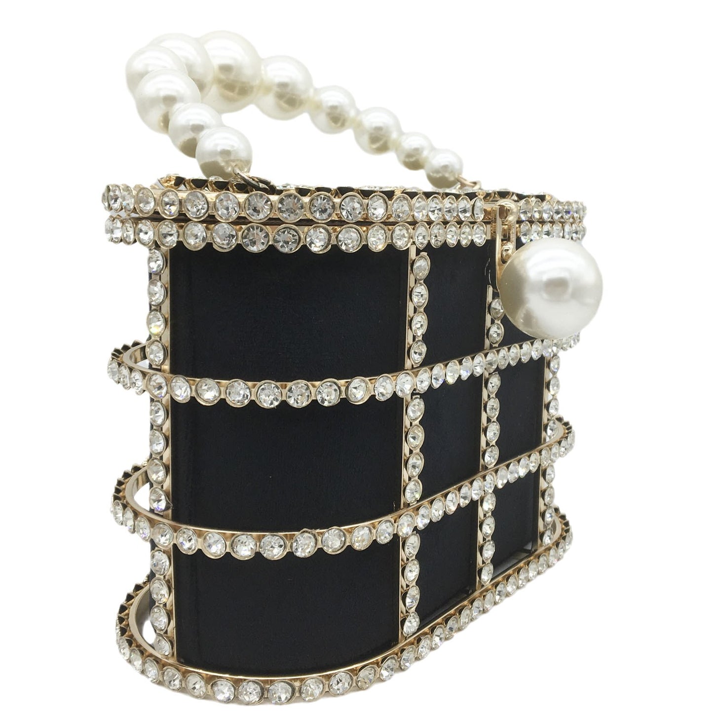 Boutique De FGG Diamonds Basket Evening Clutch Bags Women Luxury Pearl Beaded Metallic Cage Handbags Ladies Wedding Party Purse