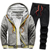 2021 Fleece Hooded Tracksuit Men 2 Pieces Set Sweatshirt + Sweatpants Sportswear Zipper Hoodies Casual Sets Mens Clothing S-5XL