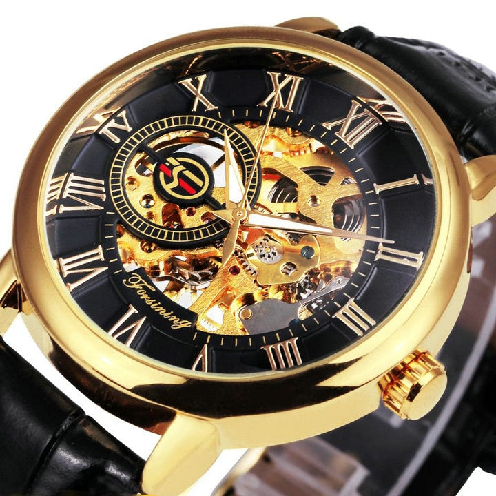 Mechanical Man Gold Watch Mens Watches Top Brand Luxury 2021 WINNER Clock Male Skeleton Leather Forsining 3d Hollow Engraving