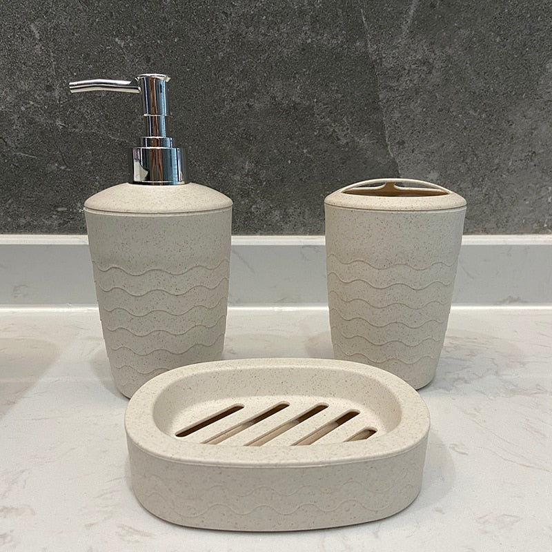 3Pcs/Set Wheat Straw Soap Dispenser Toothbrush Holder Soap Box Washroom Suit Bathroom Accessories