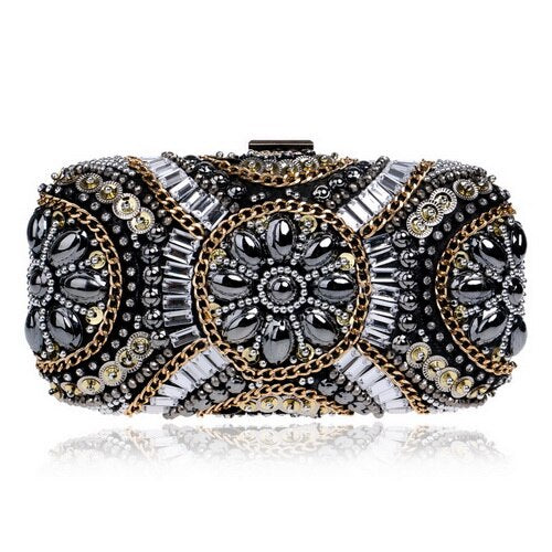 SEKUSA Vintage style women beaded evening bags embroidery small day clutches wedding bridal handbags diamonds case purse